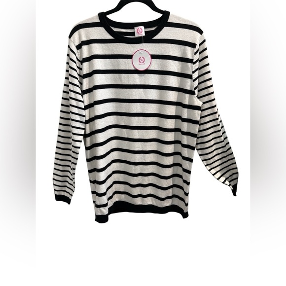 Anna Sweaters - NWT Wanna B Black & Cream Striped Knit Sweater Size L